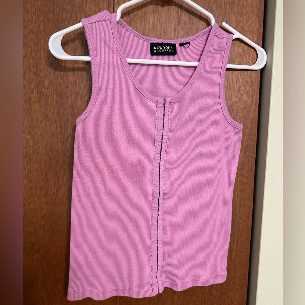 New York & Company Ribbed Pink Top